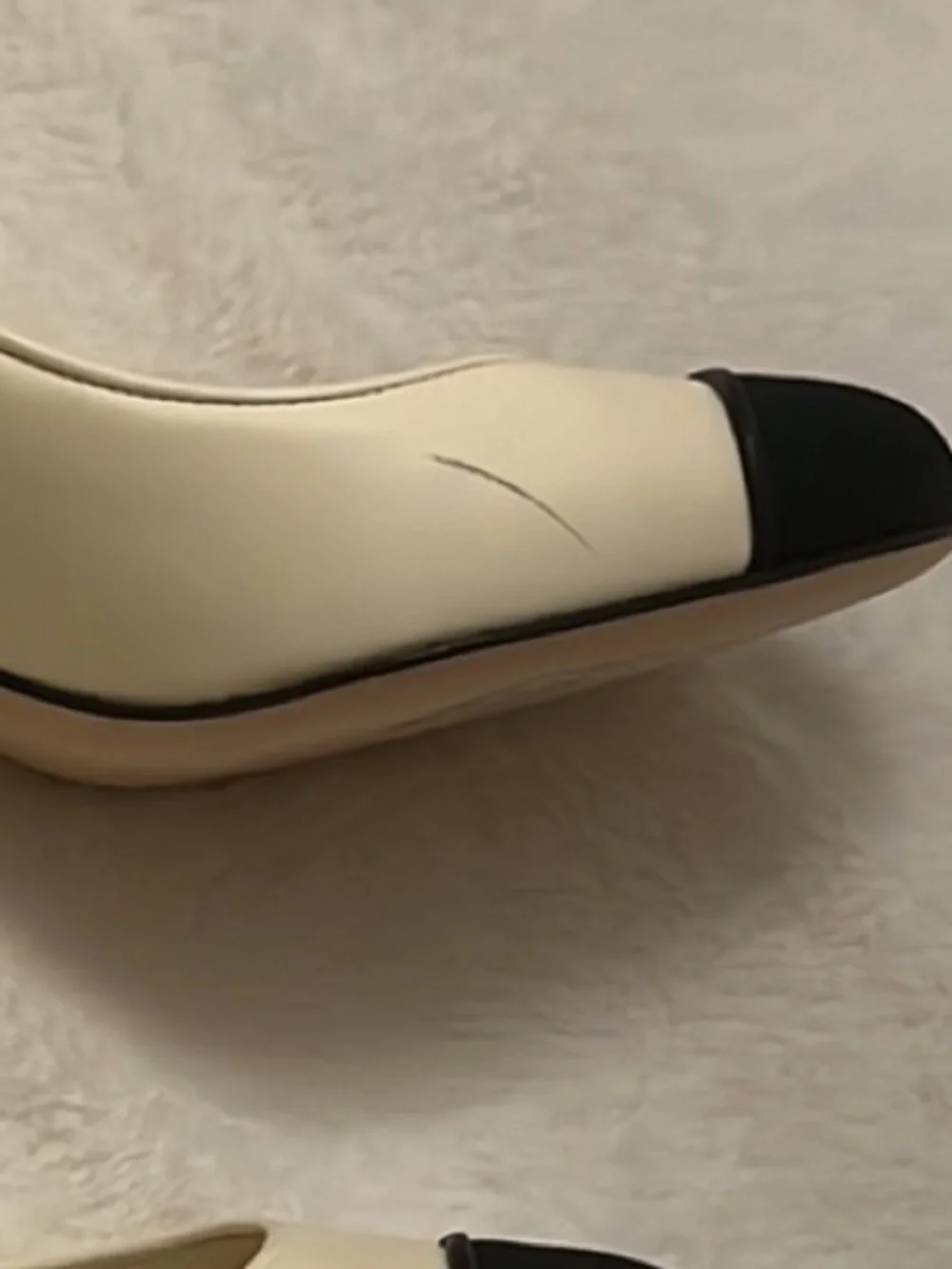 CHANEL Cream and Black Cap-Toe Mid Heel Pumps 35.5